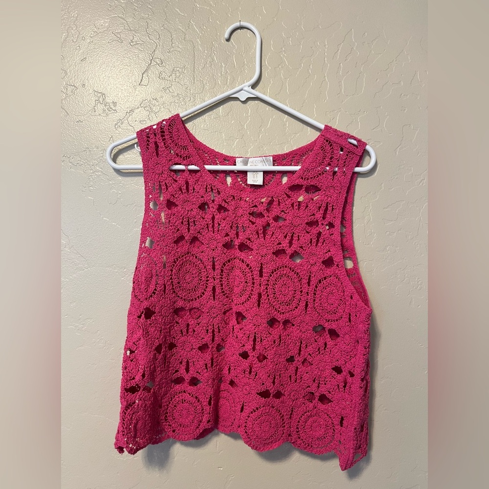 Caroline Constas Fuchsia Crochet Top